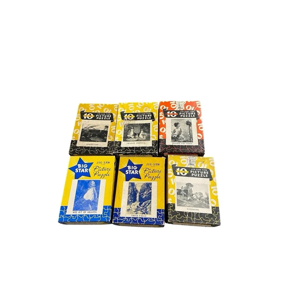 Lot 6 Vintage Big 10 Big Star Jig Saw Picture Puzzles Uncounted USA
